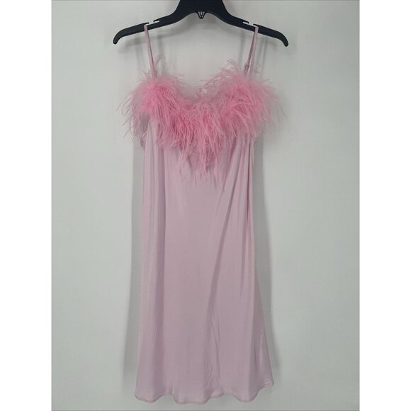 Sleeper Pink Feather-Trim Mini Dress - Picture 6 of 10